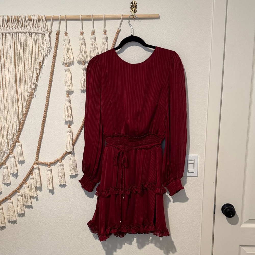 Maroon long sleeve dress- small open back slit